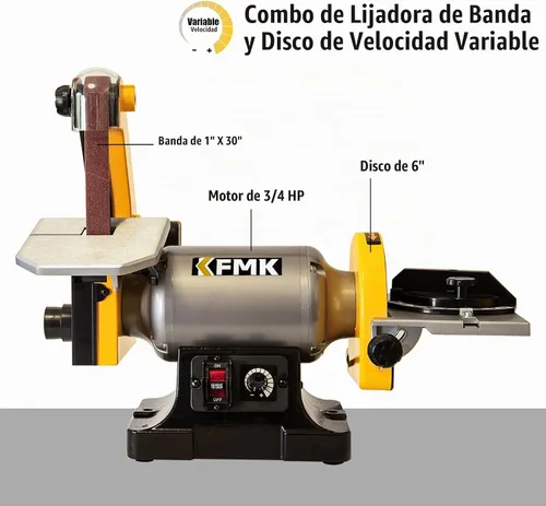 Vista 2 de Combinación de lijadora de banda de 1" x 30" y lijadora de disco de 6" de velocidad variable, motor de accionamiento directo de 3/4 HP, disco