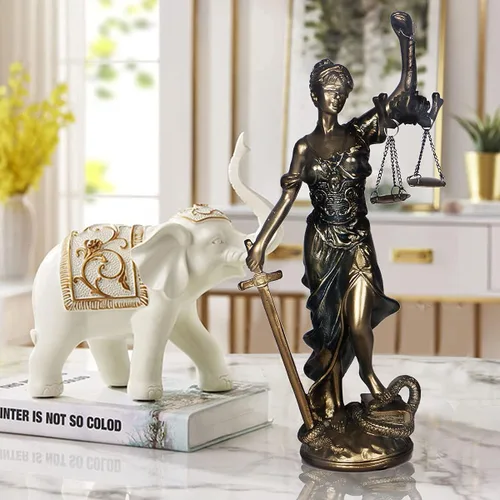 Vista 6 de Estatua de Lady Justice de 12.3 pulgadas, escultura de justicia, figura de justicia ciega, decoración de oficina para escritorio, estantería, sala
