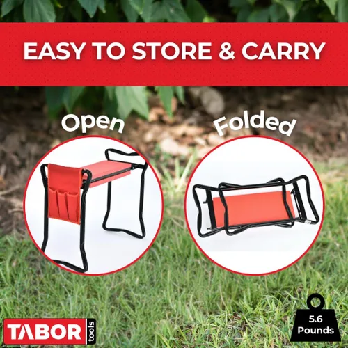Vista 6 de TABOR TOOLS TR2A - Banco de jardín y asiento con bolsa de herramientas y cojín de espuma, asiento de trabajo con opción de banco arrodillado
