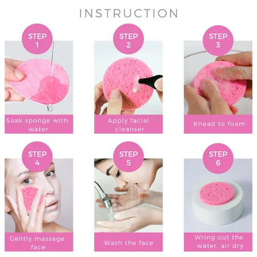 Vista 2 de 50 esponjas faciales comprimidas, esponjas faciales de celulosa blanca GAINWELL 100% naturales, esponjas cosméticas de spa para limpieza facial