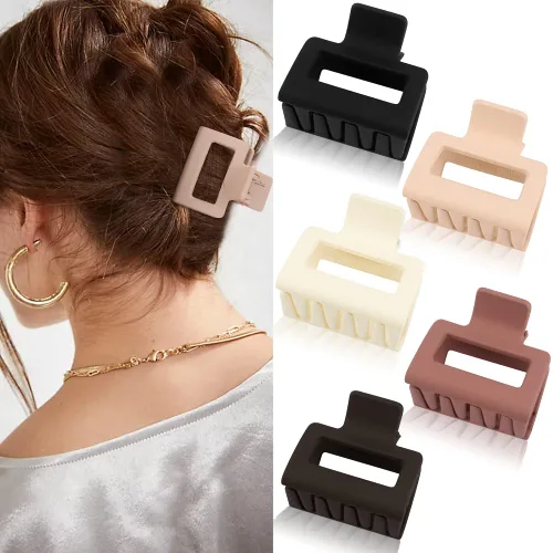 Vista 9 de ATODEN Pinzas cuadradas mate para el cabello para mujeres y niñas, 5 abrazaderas rectangulares de agarre antideslizantes medianas para cabello corto