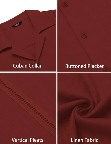 Vista 5 de COOFANDY Camisa de guayabera cubana de lino de manga corta con botones para hombre