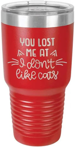 Vista 18 de You Lost Me at I DON'T LIKE CATS Vaso negro de 30 onzas con popote y tapa superior deslizante Taza de viaje de acero inoxidable Comparar