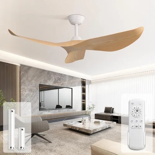 Vista 9 de Sofucor Ventilador de techo sin luz, ventilador de techo moderno de 52 pulgadas con control remoto para interior, granja, dormitorio, sala de estar