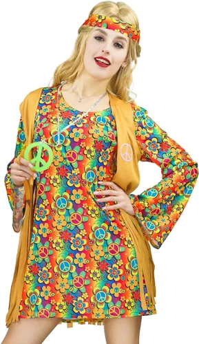 Vista 2 de Disfraz hippie con flecos para mujer de los años 60 y 70