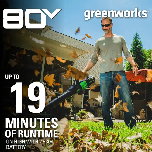 Vista 2 de Greenworks - Soplador de hojas axial inalámbrico sin escobillas de 80 V (145 m/hr, 580 CFM / 75+ herramientas compatibles), solo herramienta