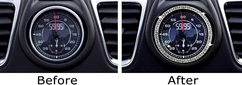 Vista 3 de iJDMTOY Cristal Rhinestone Interior Dashboard Analog_Clock Decoración Envolvente Anillo Trim Compatible con Porsche