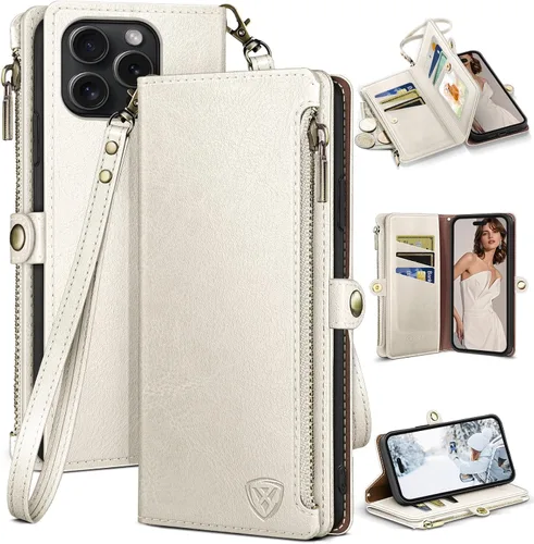Vista 15 de XcaseBar Funda tipo cartera compatible con iPhone 14 Pro Max de 6.7 pulgadas con cremallera y tarjetero de crédito, bloqueo RFID, funda de piel