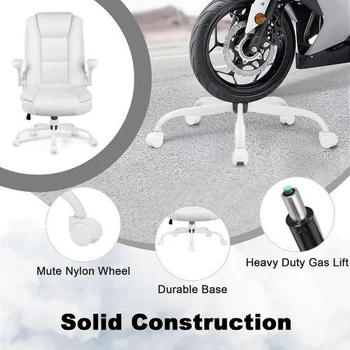 Vista 7 de OFIKA Silla de escritorio de oficina de cuero, silla de oficina ergonómica con soporte lumbar, silla de computadora, silla ejecutiva de cuero