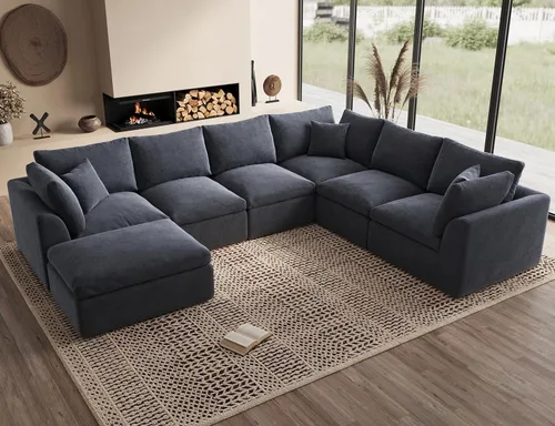 Vista 38 de ohllob Sofás seccionales Cloud de 110 pulgadas para sala de estar, sofá deshuesado en forma de L con otomana, sofá modular de 3 plazas, color negro