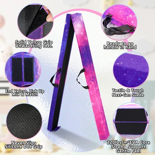 Vista 3 de Viga de equilibrio plegable de 6 pies/9 pies para niños de 3 a 15 años - Viga de suelo de gimnasia plegable, antideslizante, bolsa de transporte