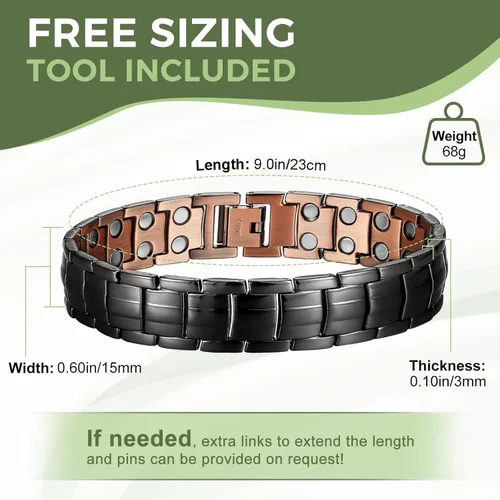 Vista 4 de MagEnergy Pulseras magnéticas de cobre para hombre, 99.9% de cobre puro con imanes de fuerza de doble fila, joyería ajustable con herramienta
