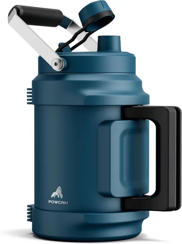 Vista 16 de POWCAN Botella de agua aislada de 64 onzas, tapa de boquilla de popote 2 en 1, mango doble, a prueba de fugas, mantiene el frío 48 horas, botella