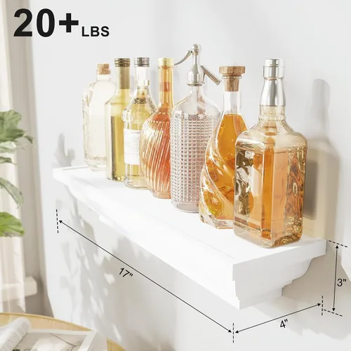 Vista 3 de Alsonerbay Estantes flotantes – Estantes de pared rústicos blancos, paquete de 2 (17 pulgadas) para dormitorio, sala de estar, baño