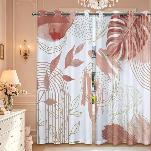 Vista 49 de Cortinas opacas negras y doradas, cortinas modernas de mediados de siglo para dormitorio, sala de estar, 63 pulgadas de largo, juego de 2 paneles