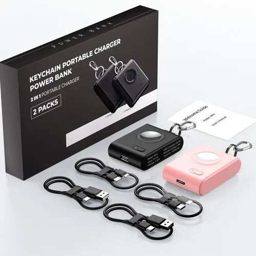 Vista 8 de Paquete de 2 llaveros portátiles inalámbricos magnéticos para iWatch, mini banco de energía de 2000 mAh, cargador de reloj inteligente de viaje