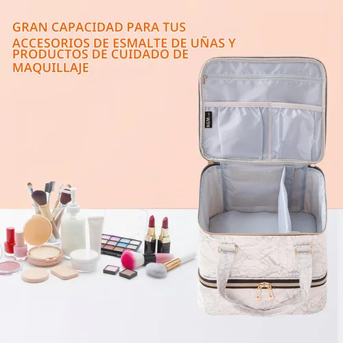 Vista 6 de Organizador de esmalte de uñas, bolsa de almacenamiento de esmalte de uñas de doble capa, funda de transporte con capacidad para 42 botellas