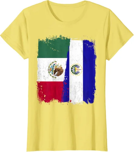 Vista 39 de Camiseta con la bandera mexicana de El Salvador con la mitad de la bandera mexicana de El Salvador