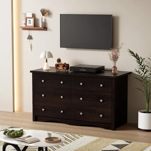 Vista 6 de Shahoo Cómoda para dormitorio con 6 cajones, cómoda de madera de 47.2 Marrón