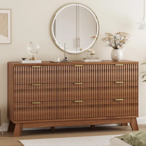Vista 28 de Cómoda acanalada para dormitorio con 3 cajones, cómoda moderna de 24 pulgadas de ancho con mango de metal, soporte de TV de madera, armario de Negro