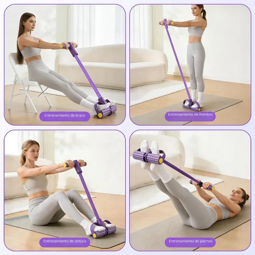 Vista 5 de Pedal Resistance Band with Handle, 6-Tube Natural Rubber Exercise Bands Upgraded Foot Pedal Resistance Bands for Working Out, Multifunction Púrpura