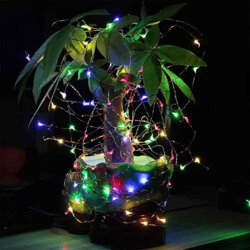 Vista 5 de Paquete de 2 luces de hadas que funcionan con energía solar, 39 pies, 100 luces LED de alambre plateado, impermeables, mini luciérnagas