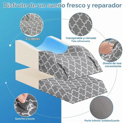 Vista 4 de Almohada de pierna CloudBliss, almohada de elevación de pierna para después de la cirugía, espuma viscoelástica ajustable con funda para hielo