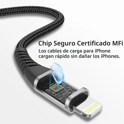 Vista 5 de Paquete de 3 cables USB C a Lightning de 1 pie, certificado MFi, cable Lightning PD PD de carga rápida, cable de carga USB C de nailon trenzado