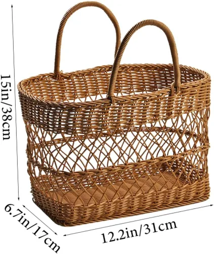Vista 9 de Cesta tejida para comestibles Cesta de picnic Cesta de frutas portátil Suministros diarios