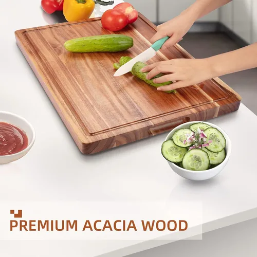 Vista 4 de GAOMON Acacia - Tabla de cortar de madera extra grande, bloque de carnicero de 1.2 pulgadas de grosor, bloque de cocina de madera reversible, tabla