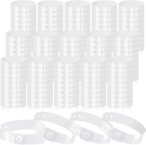 Vista 32 de 600 pulseras de plástico para eventos, vinilo, colores surtidos Adjustable Snap, Bulk Waterproof Neon Colored Arm Bands, For Admission Pools