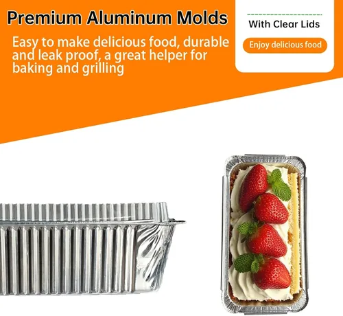Vista 3 de Paquete de 50 moldes desechables de aluminio con tapas de 6.9 x 3.5 pulgadas 1Lb Mini Baking Pans, Foil Pans, Ideal for Baking Bread, Cakes