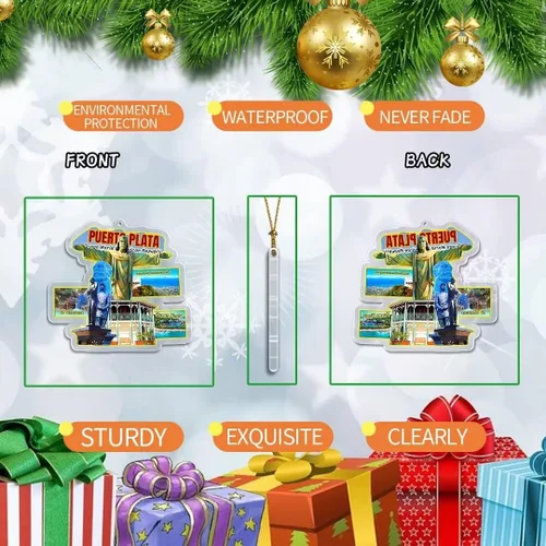 Vista 2 de Puerto Plata República Dominicana Adorno de Navidad Acrílico Transparente Decoración Árbol de Navidad Colgante de Doble Cara Colección de Recuerdos