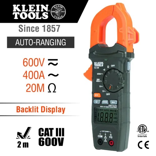 Vista 3 de Klein Tools CL120VP Kit de prueba de voltaje eléctrico con medidor de abrazadera, tres probadores, cables de prueba, bolsa