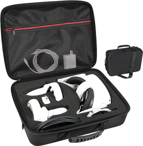 Vista 9 de Foam Padded Carrying Case for MetaOculus Quest 2 VR Gaming Headset and Touch Controllers Hard Travel Bag with Foam Insert Silicon face Cover Lens