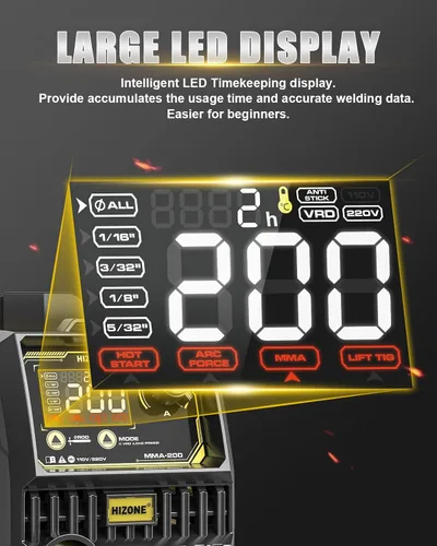Vista 5 de Soldador de palo de 200 A 110 V/220 V, máquina de soldadura portátil ARC con pantalla LED grande, soldador MMA con arranque en caliente, fuerza