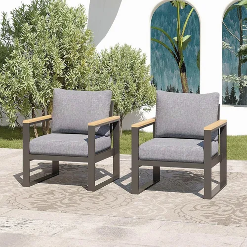 Vista 11 de Sundale Outdoor Muebles de patio, sofá de aluminio para todo tipo de clima, sofá de metal para exteriores de 3 asientos con cojín de olefina de 6