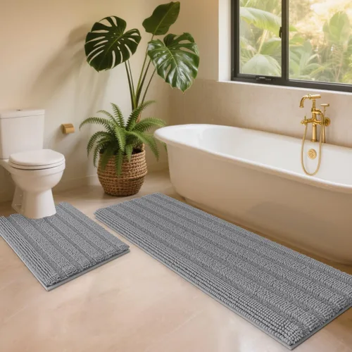Vista 50 de ACCUMTEK - Juego de alfombras de baño a rayas beige de 3 piezas, ultrasuaves, antideslizantes de chenilla, alfombras de baño mullidas y absorbentes