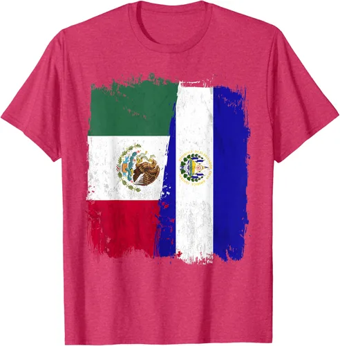Vista 30 de Camiseta con la bandera mexicana de El Salvador con la mitad de la bandera mexicana de El Salvador