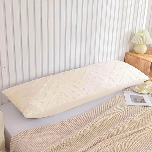 Vista 5 de Nanko Funda de Almohada Corporal 1 Paquete 20x54 pulgadas con Cremallera, Beige Tufted Jacquard Boho Suave Shabby Chic Microfibra Fundas de Almohada