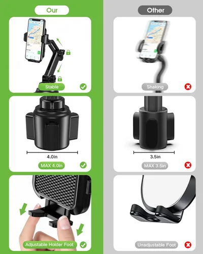 Vista 3 de Soporte para teléfono con taza mejorado 2025 para automóvil, soporte universal para taza sin sacudidas, soporte de teléfono con base expandible