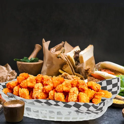 Vista 5 de Combo de cesta de comida rápida de estilo retro (12 unidades) y forro a cuadros (100 unidades). La cesta de comida rápida es apta para lavavajillas.