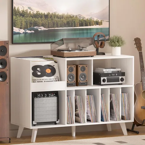 Vista 18 de LELELINKY Soporte grande para tocadiscos, soporte giratorio con almacenamiento, soporte para discos de vinilo con área de visualización, mesa