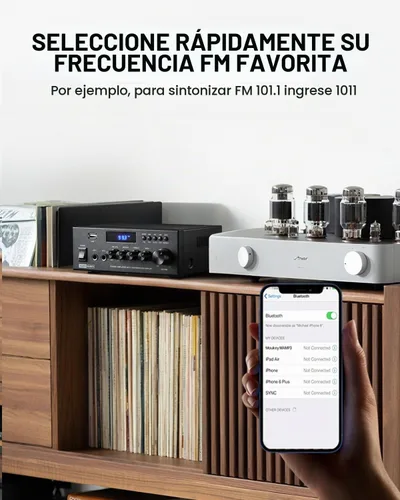 Vista 5 de Moukey Amplificador de audio para el hogar, receptores estéreo de 2.0 canales con Bluetooth 5.3, control remoto de funciones completas, FM, RCA