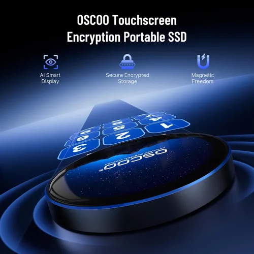Vista 2 de Disco duro externo SSD cifrado con pantalla táctil de 1 TB, hasta