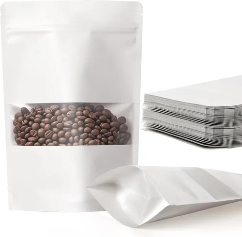 Vista 8 de 100 bolsas de papel kraft negro con ventana, bolsas de pie de 3.5 x 5.5 pulgadas, bolsas de almacenamiento de alimentos para productos de embalaje