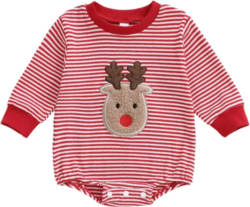 Vista 28 de MERSARIPHY Ropa de Navidad para bebé, sudadera para bebé, niño, niña, mameluco de Papá Noel para bebé, trajes de otoño e invierno Waffle