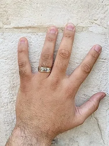 Vista 2 de Anillo de boda hebreo hecho a mano de plata de ley 925 y oro amarillo de 14 quilates grabado Ani Ledodi tamaño 4 a 13.5