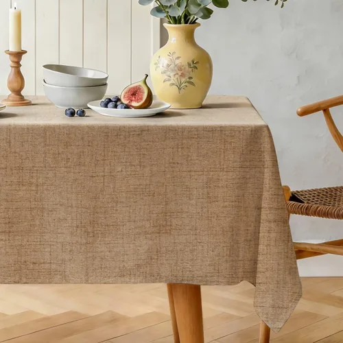 Vista 8 de Mantel rectangular de lino natural, mantel ligero con textura de otoño de 52 x 70 pulgadas, resistente al agua, resistente a las manchas, mantel