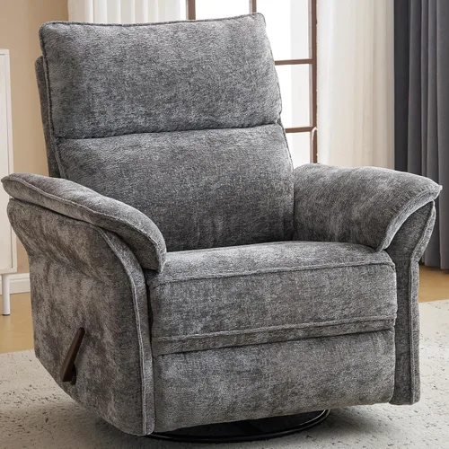 Vista 23 de Sillón reclinable giratorio de gran tamaño con reposacabezas ajustable, mecedora para guardería con reposabrazos sobrerelleno, silla reclinable Beige